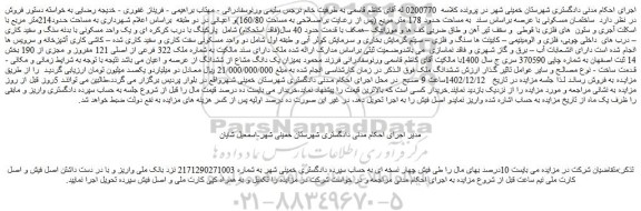 مزایده فروش ساختمان مسکونی با عرصه براساس سند  به مساحت حدود 178 متر مربع  