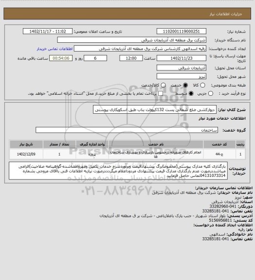 استعلام دیوارکشی ضلع شمالی پست 132کیوولت بناب طبق اسکوپکاری پیوستی