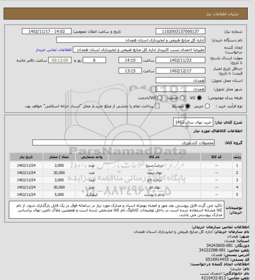 استعلام خرید نهال سال 1402