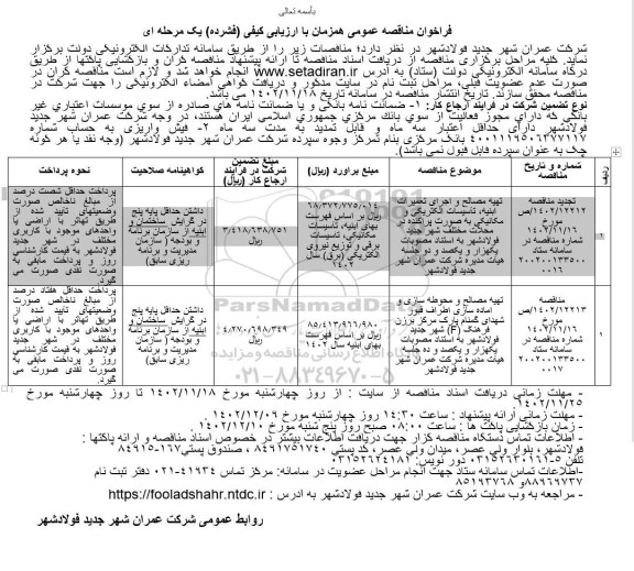 مناقصه تهیه مصالح و اجرای تعمیرات ابنیه، تاسیسات الکتریکی و مکانیکی و ...