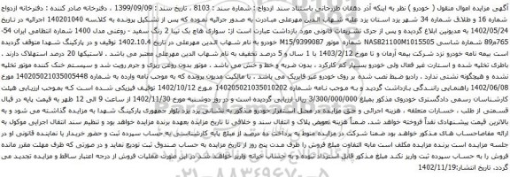 آگهی مزایده سواری هاچ بک تیبا 2