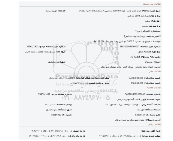 خودرو وانت - مزدا I2000 B دو کابین به شماره پلاک 24/ 127ط14