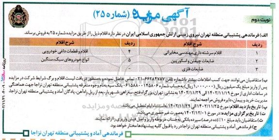 مزایده اقلام سرشته داری مهندسی مخابراتی.... ـ نوبت دوم