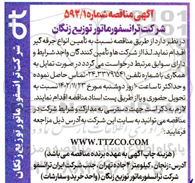 مناقصه تامین انواع جرقه گیر