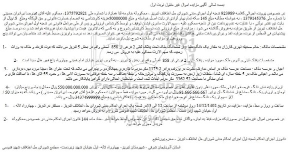 مزایده یک دانگ مشاع از ششدانگ ملک تحت پلاک ثبتی 2 فرعی از 858  اصلی 