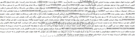 آگهی مزایده خودروی سواری سمند