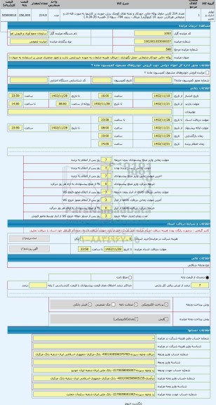 مزایده ، پوکه خالی خودکار ضایعاتی -محل نگهداری : میثاق- هزینه ضایعات به عهده خریدارمی باشد و تعهد محضری مبنی بر استفاده به عنوان