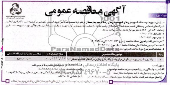 مناقصه تامین نیروی انسانی نگهبانی مرکز 