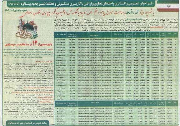 فراخوان عمومی واگذاری واحدهای تجاری و اراضی با کاربری مسکونی و مختلط