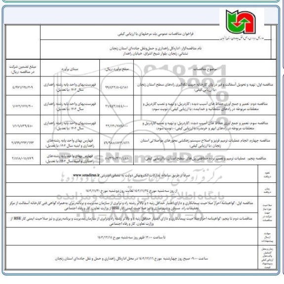فراخوان مناقصه تهیه و تحویل آسفالت و قیر در پای کارخانه ....