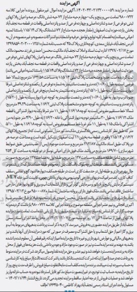 مزایده شش دانگ عرصه و اعیان به پلاک ثبتی 115.14