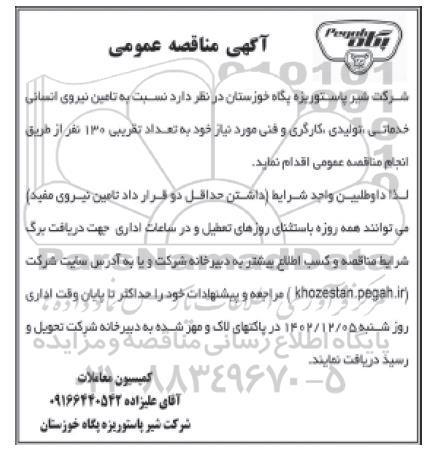  مناقصه تامین نیروی انسانی خدماتی ، تولیدی ، کارگری و فنی 