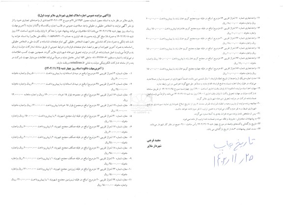 مزایده اجاره املاک تجاری