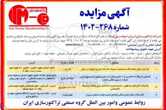 مزایده فروش یک باب منزل ششدانگ به مساحت عرصه 294.42 متر و اعیان 110 متر و...
