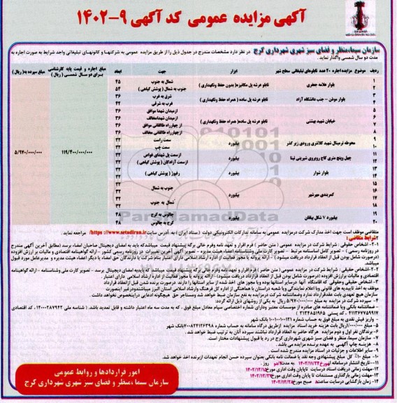 مزایده اجاره 20 عدد تابلوهای تبلیغاتی سطح شهر