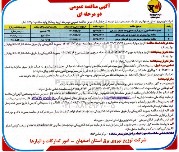 تجدید مناقصه تسهیل و تسریع فرایندهای واحد خدمات مشترکین  ...