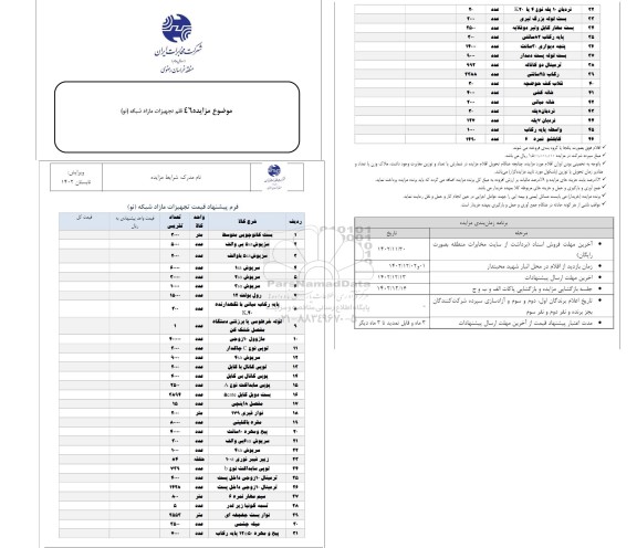 مزایده 46 قلم تجهیزات مازاد شبکه (نو)