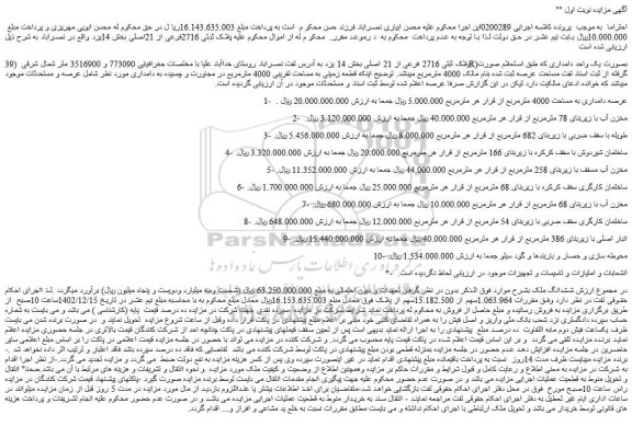 مزایده فروش ملک پلاک ثبتی 2716 فرعی از 21 اصلی