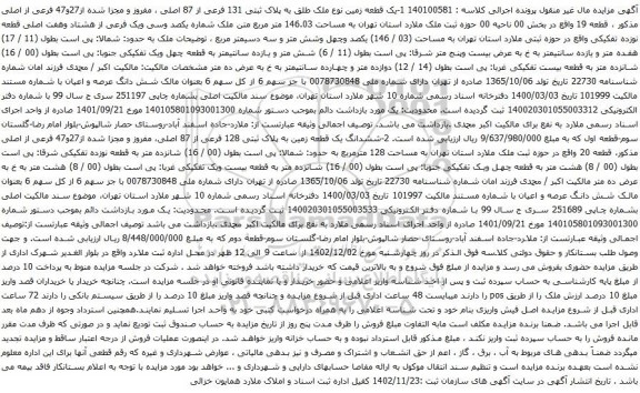 مزایده یک قطعه زمین به پلاک ثبتی 128 فرعی از 87 اصلی