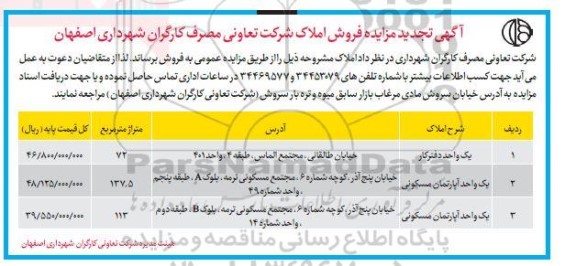 تجدید مزایده فروش املاک 