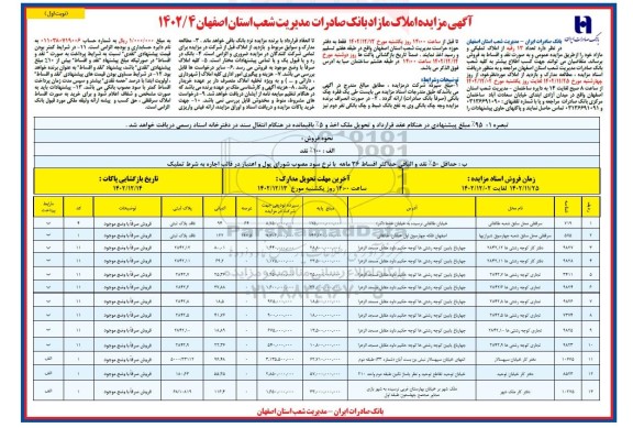 مزایده فروش تعداد 13 رقبه از املاک تملیکی و مازاد 