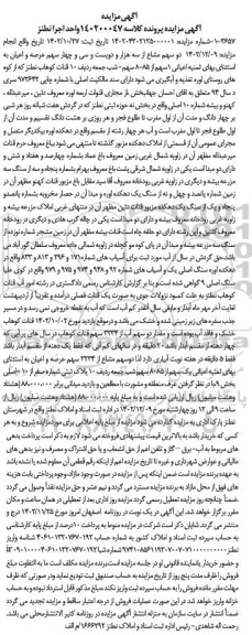 مزایده دو سهم مشاع از سه هزار و دویست و سی و چهار سهم عرصه و اعیان