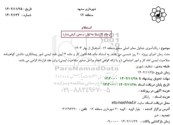 استعلام رنگ‌ آمیزی جداول معابر اصلی سطح منطقه