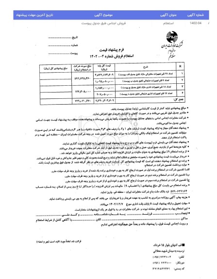 مزایده تعداد 27 قلم تجهیزات مخابراتی مازاد ...