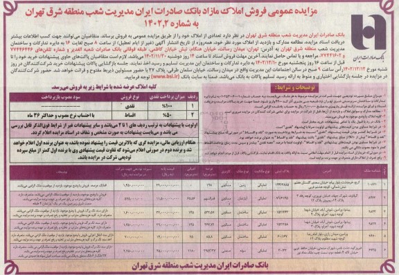 مزایده فروش املاک مازاد