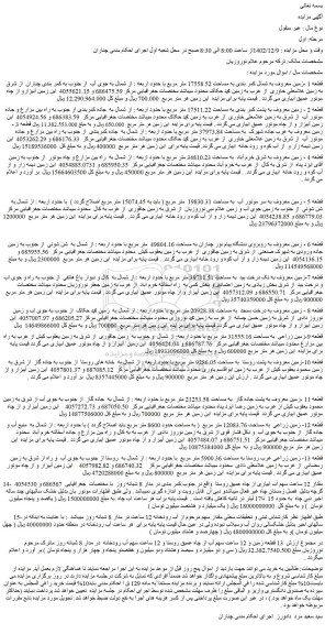 مزایده  13 قطعه زمین و 12 ساعت سهم آب از چاه عمیق روستا و 12 ساعت سهم آب رودخانه  در مدار 8 شبانه روز