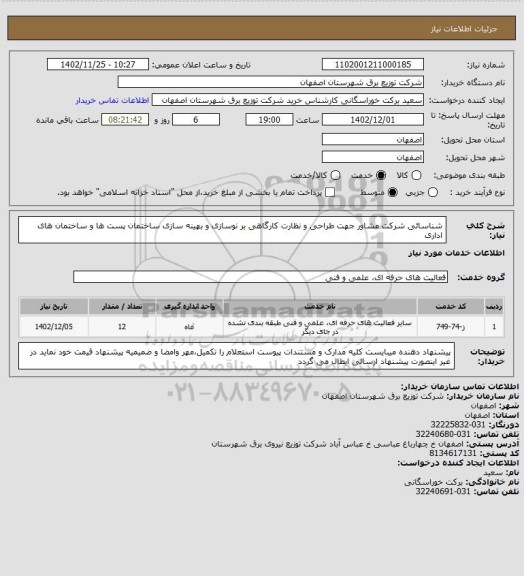استعلام شناسائی شرکت مشاور جهت طراحی و نظارت کارگاهی بر نوسازی و بهینه سازی ساختمان پست ها و ساختمان های اداری
