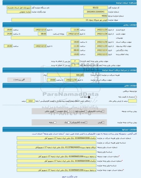مزایده ، فروش نهر متروکه رضوان 12 -مزایده زمین  - استان مازندران