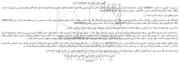 مزایده یک واحد تجاری درطبقه همکف به مساحت تقریبی62 مترمربع
