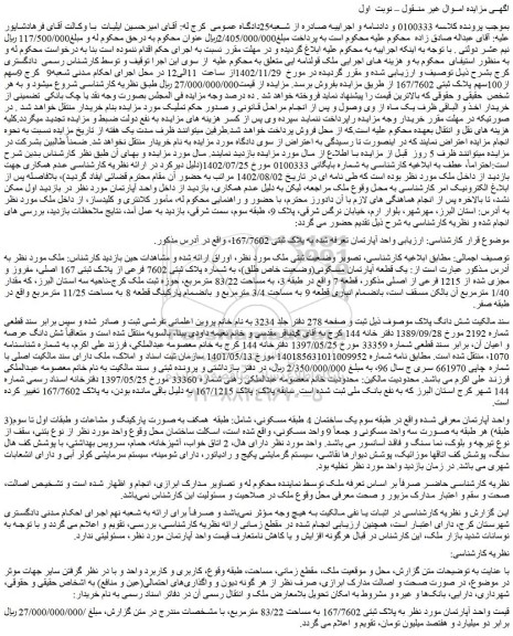 مزایده یک قطعه آپارتمان مسکونی