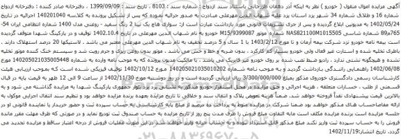 آگهی مزایده سواری هاچ بک تیبا 2