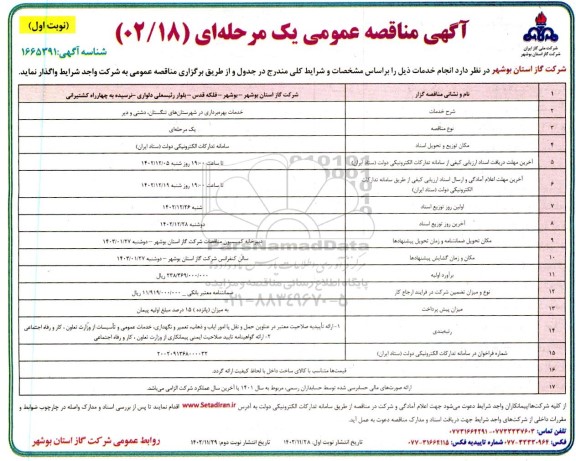 مناقصه عمومی خدمات بهره برداری در شهرستان های... 