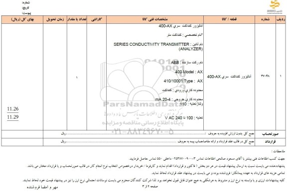 استعلام آنالیزر و کنداکت سری 400-AX
