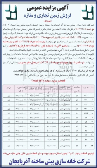 مزایده عمومی فروش زمین تجاری و مغازه