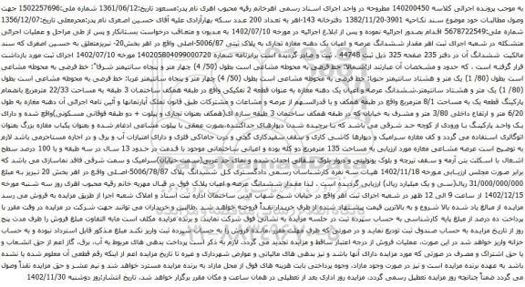 آگهی مزایده  ششدانگ عرصه و اعیان یک دهنه مغازه تجاری به پلاک ثبتی 5006/87-اصلی