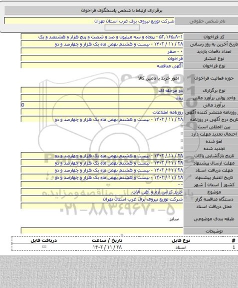 مناقصه, خرید کراس آرم و آهن آلات