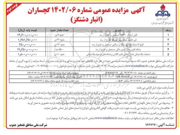 مزایده کابل آرمردار...- نوبت دوم