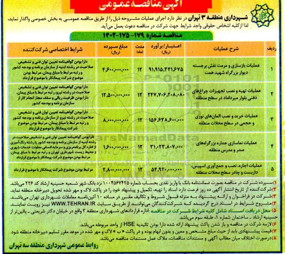 مناقصه عملیات بازسازی و مرمت نقش برجسته دیوار بزرگراه و ...