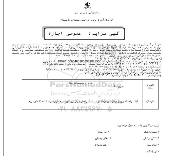 مزایده عمومی اجاره اماکن، 2 باب واحد تجاری