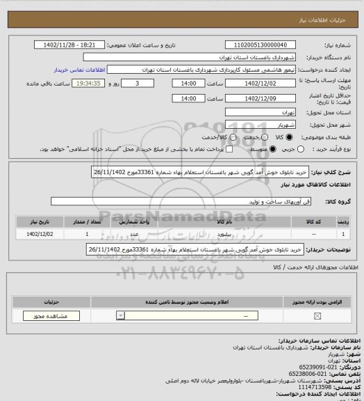 استعلام خرید  تابلوی خوش آمد گویی شهر باغستان
استعلام بهاء شماره 33361مورخ 26/11/1402