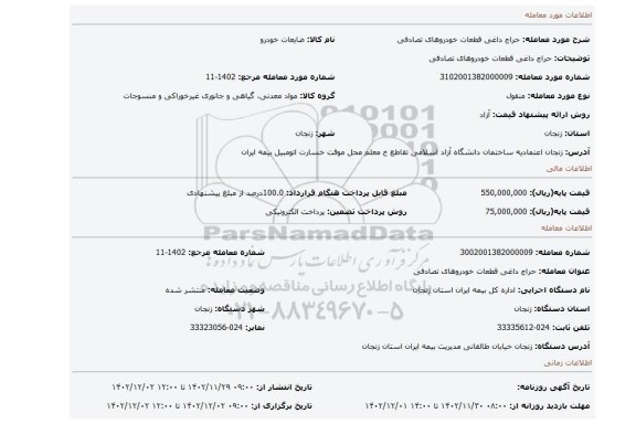 حراج  داغی قطعات خودروهای تصادفی