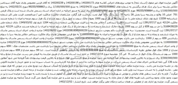 مزایده پلاک فرعی 701 اصلی 10 واقع در وشمه سرا بخش 26 ناحیه 55 ششدانگ