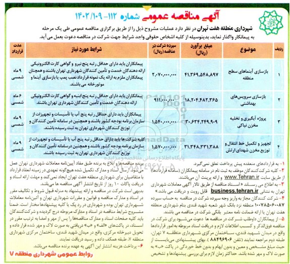 مناقصه بازسازی آبنماها....