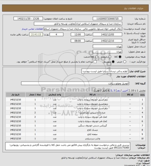 استعلام لوازم یدکی نیسان سرانزا
طبق لیست پیوست