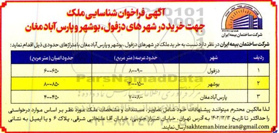 فراخوان شناسایی ملک 