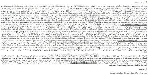 مزایده فروش الف ) ششدانگ پلاک ثبتی 1900 فرعی از 23 اصلی
